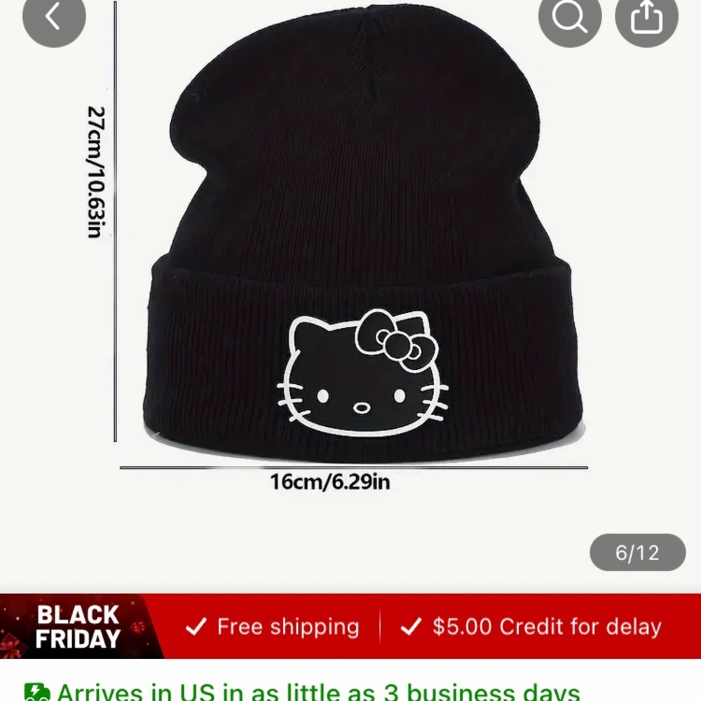 Hello Kitty Black Beanie for Kids - Picture 2 of 5
